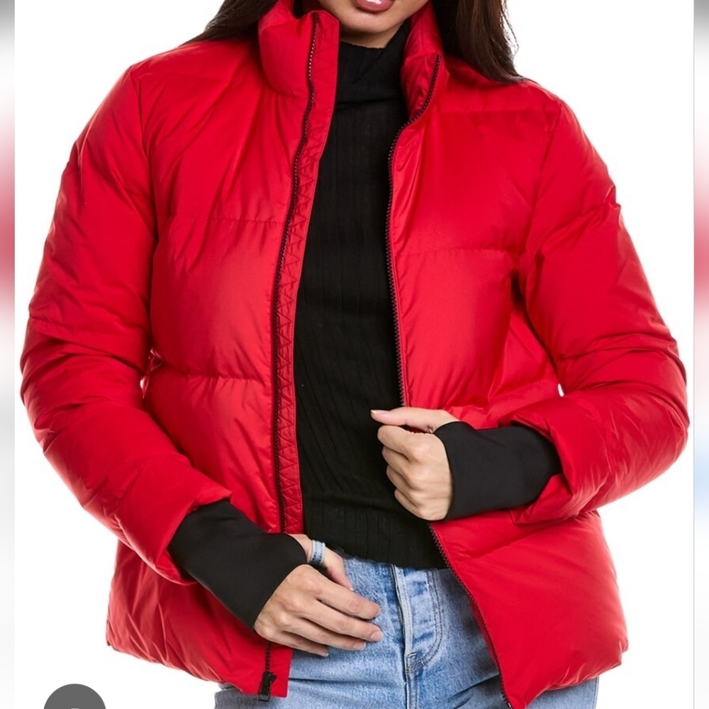 Theory Vibrant Red Stand Collar Puffer Jacket sz L womens